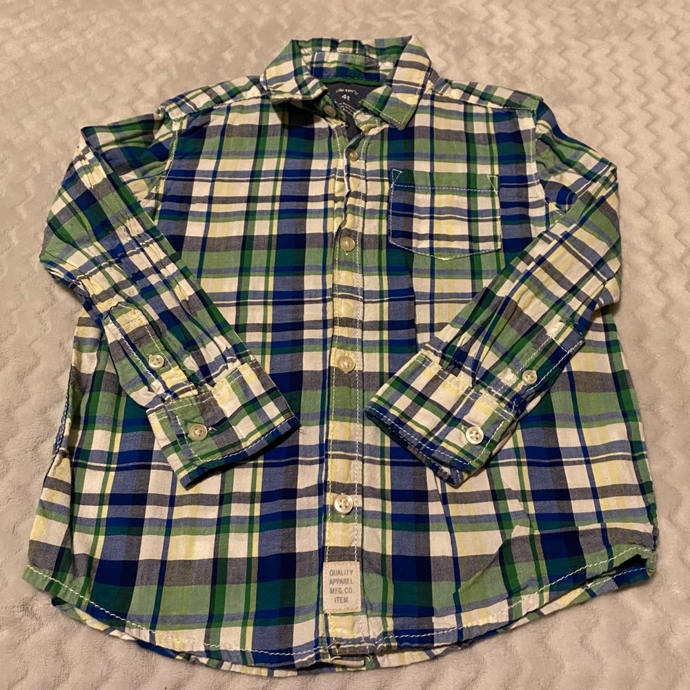 Carter's Green and Blue Plaid Button Down Shirt